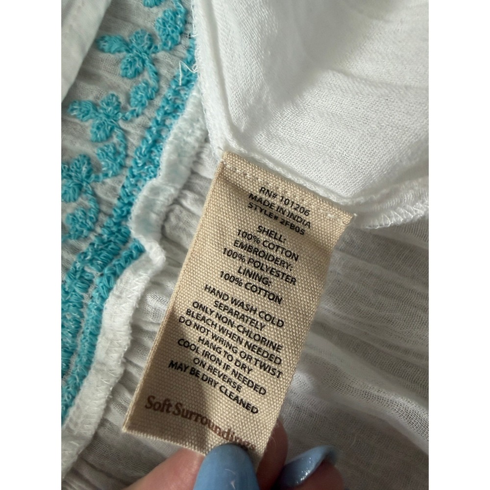 Soft Surroundings Juniper Embroidered XL White Turquoise Summer Graduation Dress - Picture 10 of 11